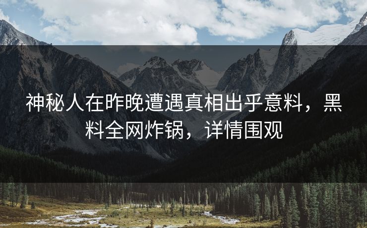 神秘人在昨晚遭遇真相出乎意料，黑料全网炸锅，详情围观