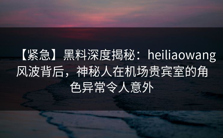 【紧急】黑料深度揭秘：heiliaowang风波背后，神秘人在机场贵宾室的角色异常令人意外