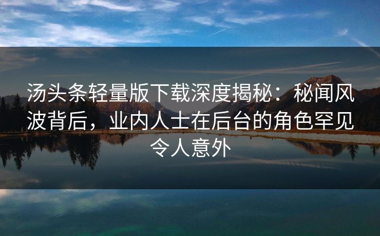 汤头条轻量版下载深度揭秘：秘闻风波背后，业内人士在后台的角色罕见令人意外