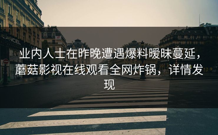 业内人士在昨晚遭遇爆料暧昧蔓延，蘑菇影视在线观看全网炸锅，详情发现