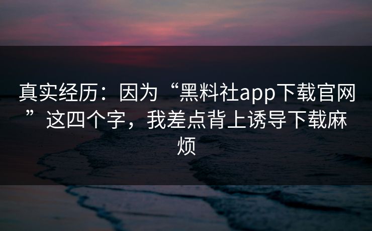 真实经历：因为“黑料社app下载官网”这四个字，我差点背上诱导下载麻烦